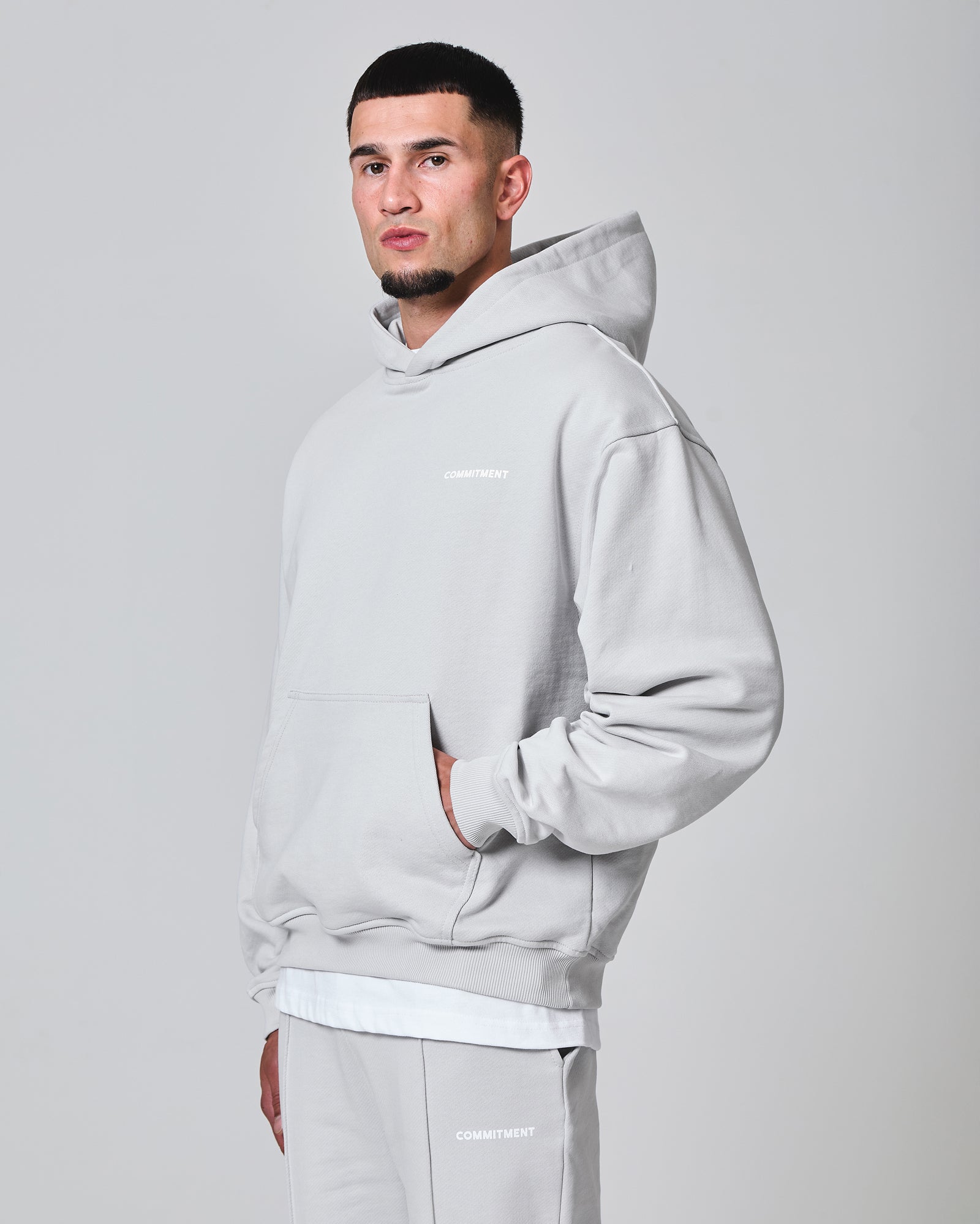 Script Hoodie - Stone Grey